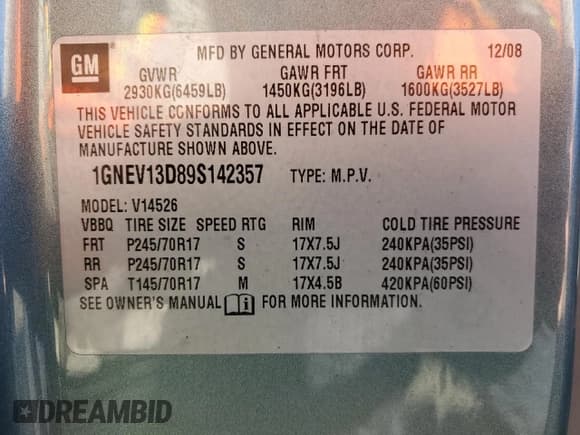 ✅ 2009 Chevrolet Traverse LS • VIN: 1GNEV13D89S142357 • Lot: 86122985. Wystawiony na Copart z przebiegiem 167 081 mil. Bezpłatny archiwum sprzedaży aukcyjnych z USA i szczegółowy raport historii pojazdu na DreamBid. Zdjęcie 13.