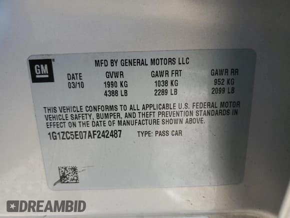 ✅ 2010 Chevrolet Malibu 1LT • VIN: 1G1ZC5E07AF242487 • Lot: 75698674. Listed on Copart with 117,632 mi. Free auction sales archive from the USA and detailed vehicle history report at DreamBid. Image 15.