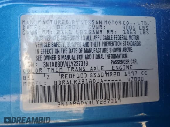 ✅ 2020 Nissan Sentra SR • VIN: 3N1AB8DV4LY227319 • Lot: 71619295. Listed on Copart with 51,164 mi. Free auction sales archive from the USA and detailed vehicle history report at DreamBid. Image 12.