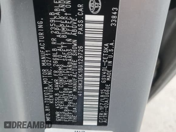 ✅ 2011 Toyota Camry LE • VIN: 4T1BK3EK1BU129726 • Lot: 91329255. Listed on Copart with 198,383 mi. Free auction sales archive from the USA and detailed vehicle history report at DreamBid. Image 12.