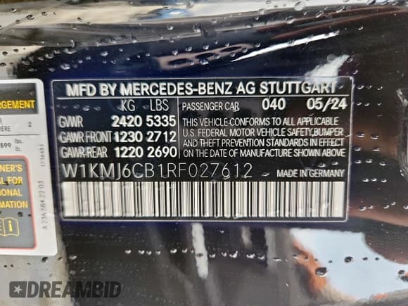 ✅ 2024 Mercedes-Benz CLE 53 AMG • VIN: W1KMJ6CB1RF027612 • Lot: 67364775. Listed on Copart with Not provided. Free auction sales archive from the USA and detailed vehicle history report at DreamBid. Image 13.