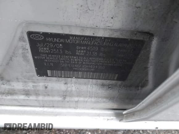 ✅ 2009 Hyundai Sonata Limited • VIN: 5NPEU46FX9H494350 • Лот: 41505142. Опубликован ранее на IAAI с пробегом 165 220 миль. Бесплатный доступ к архиву аукционных продаж из США и подробный отчёт об истории автомобиля на DreamBid. Изображение 9.