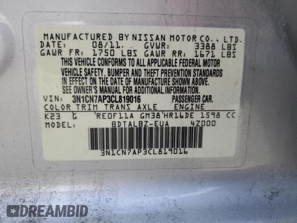 ✅ 2012 Nissan Versa SV • VIN: 3N1CN7AP3CL819016 • Лот: 88011415. Опубликован ранее на Copart с пробегом 124 451 миль. Бесплатный доступ к архиву аукционных продаж из США и подробный отчёт об истории автомобиля на DreamBid. Изображение 12.