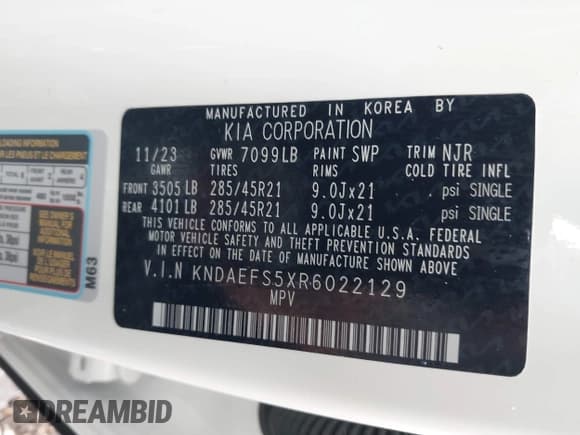 ✅ 2024 Kia EV9 GT-Line • VIN: KNDAEFS5XR6022129 • Lot: 42196027. Wystawiony na IAAI z przebiegiem 17 209 mil. Bezpłatny archiwum sprzedaży aukcyjnych z USA i szczegółowy raport historii pojazdu na DreamBid. Zdjęcie 9.