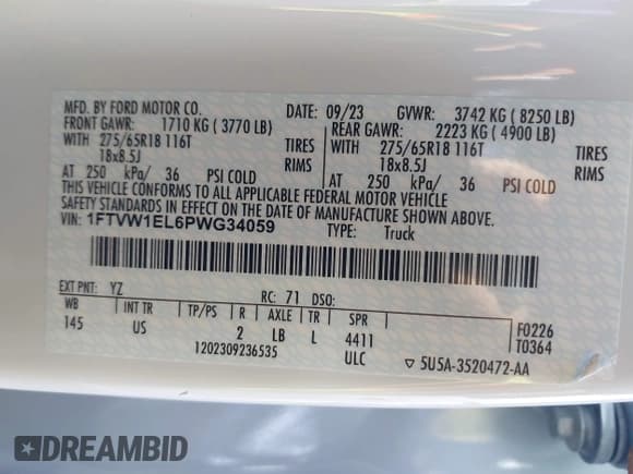 ✅ 2023 Ford F-150 Lightning Pro • VIN: 1FTVW1EL6PWG34059 • Лот: 42010900. Опубликован ранее на IAAI с пробегом 20 759 миль. Бесплатный доступ к архиву аукционных продаж из США и подробный отчёт об истории автомобиля на DreamBid. Изображение 9.