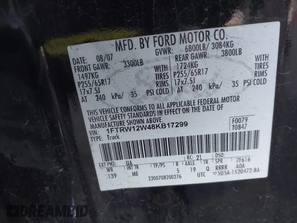 ✅ 2008 Ford F-150 XL • VIN: 1FTRW12W48KB17299 • Lot: 43732940. Listed on IAAI with 285,261 mi. Free auction sales archive from the USA and detailed vehicle history report at DreamBid. Image 9.