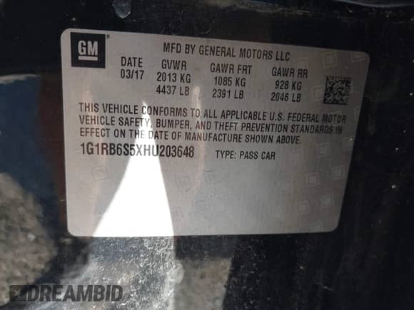 2017 Chevrolet Volt Premier z VIN 1G1RB6S5XHU203648, wystawiony jako IAAI lot #43468353 z przebiegiem Nie podano mil oraz . Historia ofert i sprzedaży dostępna na DreamBid. Obrazek 9.