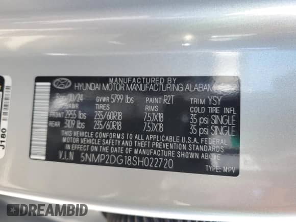 2025 Hyundai Santa Fe SEL с VIN 5NMP2DG18SH022720, выставлен на аукционе Copart как лот 49456165 с пробегом 7 356 миль миль и Списание • Salvage title. История ставок и продаж доступна на DreamBid. Изображение 14.