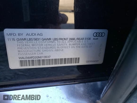 ✅ 2016 Audi A8 3.0T • VIN: WAU34AFD2GN013537 • Lot: 69147065. Listed on Copart with 121,990 mi. Free auction sales archive from the USA and detailed vehicle history report at DreamBid. Image 13.