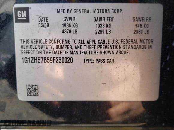 ✅ 2009 Chevrolet Malibu 1LT • VIN: 1G1ZH57B59F250020 • Lot: 75173154. Listed on Copart with 112,673 mi. Free auction sales archive from the USA and detailed vehicle history report at DreamBid. Image 12.