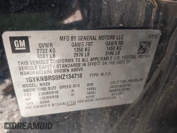 ✅ 2017 Cadillac XT5 Luxury FWD • VIN: 1GYKNBRS8HZ134718 • Лот: 43357786. Опубликован ранее на IAAI с пробегом 141 268 миль. Бесплатный доступ к архиву аукционных продаж из США и подробный отчёт об истории автомобиля на DreamBid. Изображение 9.