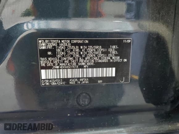 ✅ 2010 Toyota RAV4 Sport • VIN: JTMWF4DVXA5019018 • Lot: 82279935. Listed on Copart with 194,884 mi. Free auction sales archive from the USA and detailed vehicle history report at DreamBid. Image 13.