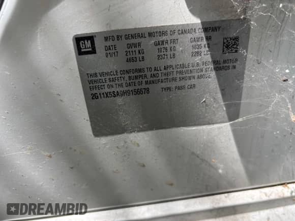 2017 Chevrolet Impala LS с VIN 2G11X5SA9H9156678, выставлен на аукционе IAAI как лот 42660422 с пробегом 153 102 миль миль и . История ставок и продаж доступна на DreamBid. Изображение 9.