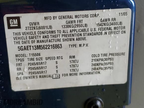 ✅ 2006 Buick Rainier CXL • VIN: 5GAET13M562216863 • Lot: 60667555. Listed on Copart with 147,047 mi. Free auction sales archive from the USA and detailed vehicle history report at DreamBid. Image 14.