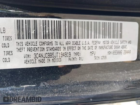 ✅ 2018 Jeep Compass Latitude • VIN: 3C4NJCBB5JT194919 • Lot: 42297016. Listed on IAAI with 92,576 mi. Free auction sales archive from the USA and detailed vehicle history report at DreamBid. Image 9.