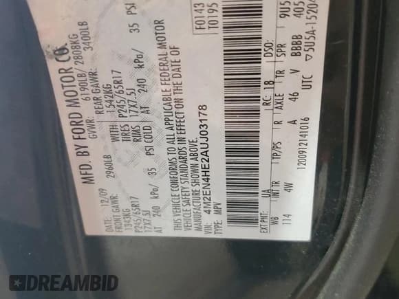 ✅ 2010 Mercury Mountaineer • VIN: 4M2EN4HE2AUJ03178 • Lot: 61929335. Wystawiony na Copart z przebiegiem Nie podano. Bezpłatny archiwum sprzedaży aukcyjnych z USA i szczegółowy raport historii pojazdu na DreamBid. Zdjęcie 13.