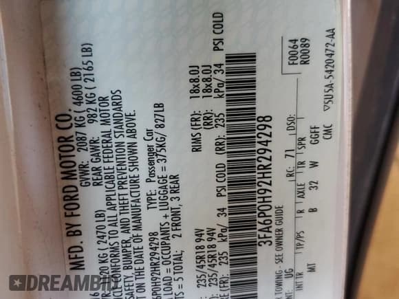 ✅ 2017 Ford Fusion SE • VIN: 3FA6P0H92HR294298 • Lot: 89640605. Listed on Copart with 118,217 mi. Free auction sales archive from the USA and detailed vehicle history report at DreamBid. Image 12.