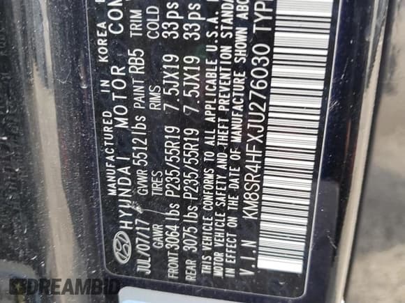 ✅ 2018 Hyundai Santa Fe SE Ultimate • VIN: KM8SR4HFXJU276030 • Lot: 92449145. Wystawiony na Copart z przebiegiem 142 670 mil. Bezpłatny archiwum sprzedaży aukcyjnych z USA i szczegółowy raport historii pojazdu na DreamBid. Zdjęcie 13.