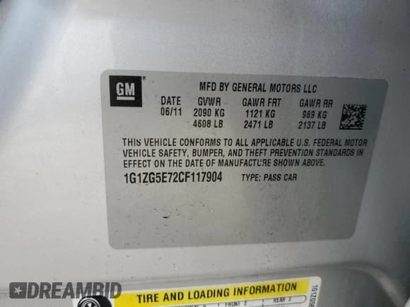 ✅ 2012 Chevrolet Malibu LTZ • VIN: 1G1ZG5E72CF117904 • Lot: 52998884. Listed on Copart with 138,605 mi. Free auction sales archive from the USA and detailed vehicle history report at DreamBid. Image 12.