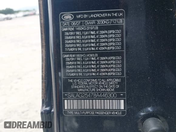 ✅ 2008 Land Rover LR3 HSE • VIN: SALAG25478A446300 • Lot: 42488233. Wystawiony na IAAI z przebiegiem 181 990 mil. Bezpłatny archiwum sprzedaży aukcyjnych z USA i szczegółowy raport historii pojazdu na DreamBid. Zdjęcie 9.