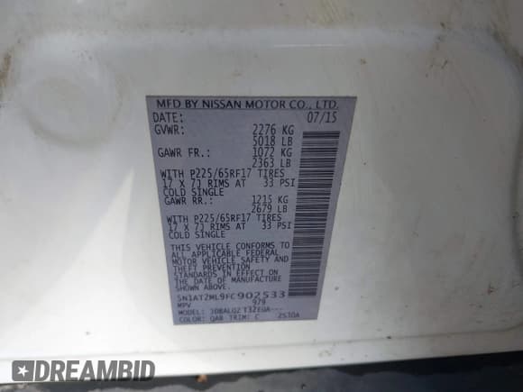 ✅ 2015 Nissan Rogue S • VIN: 5N1AT2ML9FC902533 • Lot: 42528040. Listed on IAAI with 116,346 mi. Free auction sales archive from the USA and detailed vehicle history report at DreamBid. Image 9.