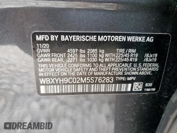 ✅ 2021 BMW X2 sDrive28i • VIN: WBXYH9C02M5S76283 • Lot: 59231465. Listed on Copart with 36,302 mi. Free auction sales archive from the USA and detailed vehicle history report at DreamBid. Image 13.