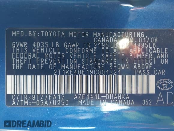 ✅ 2009 Toyota Matrix S • VIN: 2T1KE40E19C001321 • Lot: 43864330. Wystawiony na IAAI z przebiegiem 115 471 mil. Bezpłatny archiwum sprzedaży aukcyjnych z USA i szczegółowy raport historii pojazdu na DreamBid. Zdjęcie 9.