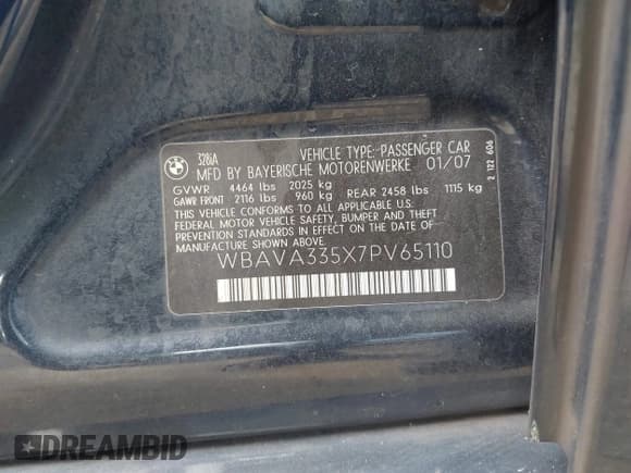 ✅ 2007 BMW 3 Series 328i • VIN: WBAVA335X7PV65110 • Lot: 43415002. Wystawiony na IAAI z przebiegiem 179 959 mil. Bezpłatny archiwum sprzedaży aukcyjnych z USA i szczegółowy raport historii pojazdu na DreamBid. Zdjęcie 9.