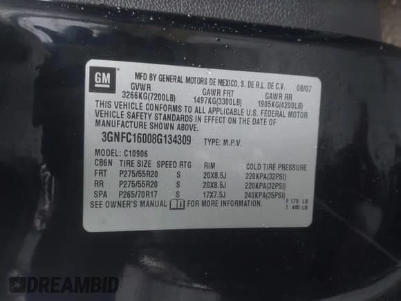 ✅ 2008 Chevrolet Suburban LTZ • VIN: 3GNFC16008G134309 • Lot: 43884502. Listed on IAAI with 240,434 mi. Free auction sales archive from the USA and detailed vehicle history report at DreamBid. Image 9.