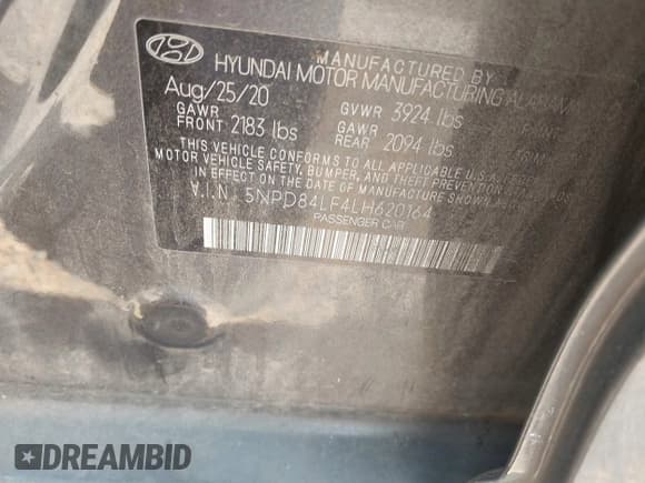 ✅ 2020 Hyundai Elantra SEL • VIN: 5NPD84LF4LH620164 • Lot: 43191593. Listed on IAAI with 75,712 mi. Free auction sales archive from the USA and detailed vehicle history report at DreamBid. Image 9.