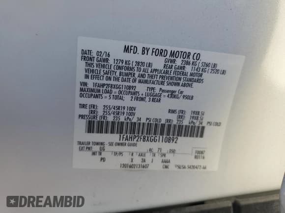 ✅ 2016 Ford Taurus Limited • VIN: 1FAHP2F8XGG110892 • Lot: 82185395. Wystawiony na Copart z przebiegiem 115 801 mil. Bezpłatny archiwum sprzedaży aukcyjnych z USA i szczegółowy raport historii pojazdu na DreamBid. Zdjęcie 12.