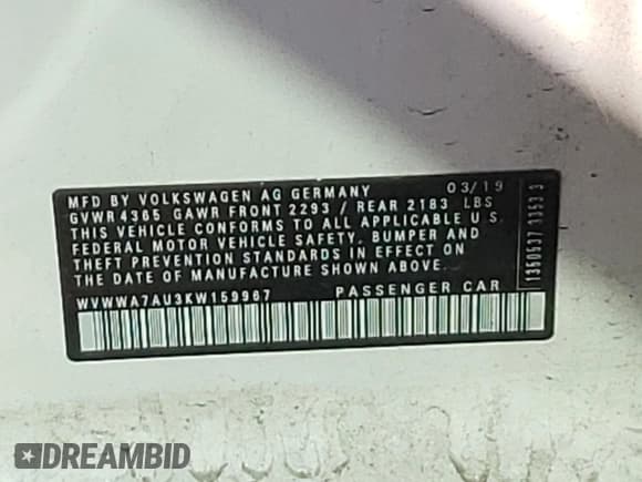 ✅ 2019 Volkswagen Golf R • VIN: WVWWA7AU3KW159967 • Lot: 48267074. Wystawiony na Copart z przebiegiem 52 406 mil. Bezpłatny archiwum sprzedaży aukcyjnych z USA i szczegółowy raport historii pojazdu na DreamBid. Zdjęcie 12.