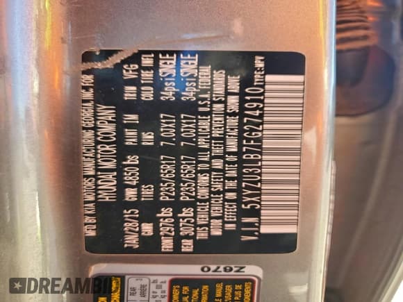 ✅ 2015 Hyundai Santa Fe • VIN: 5XYZU3LB7FG274910 • Лот: 91034995. Опубликован ранее на Copart с пробегом 163 728 миль. Бесплатный доступ к архиву аукционных продаж из США и подробный отчёт об истории автомобиля на DreamBid. Изображение 13.