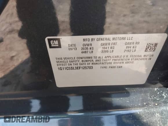 2014 Chevrolet Malibu LT z VIN 1G11C5SL3EF125703, wystawiony jako IAAI lot #43251758 z przebiegiem 142 796 mil mil oraz . Historia ofert i sprzedaży dostępna na DreamBid. Obrazek 9.