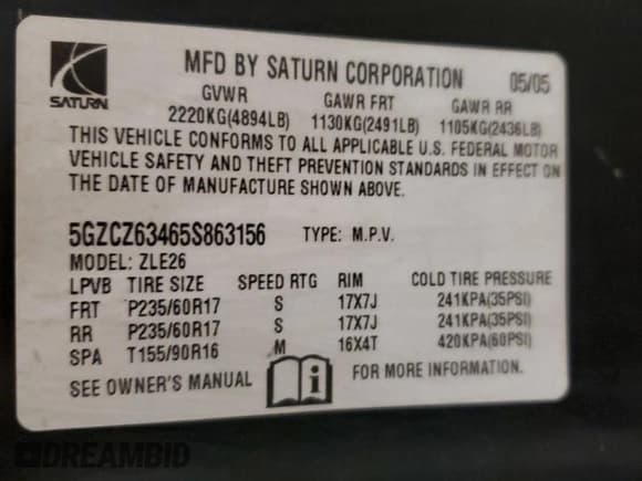✅ 2005 Saturn VUE • VIN: 5GZCZ63465S863156 • Lot: 55956495. Wystawiony na Copart z przebiegiem 212 648 mil. Bezpłatny archiwum sprzedaży aukcyjnych z USA i szczegółowy raport historii pojazdu na DreamBid. Zdjęcie 13.