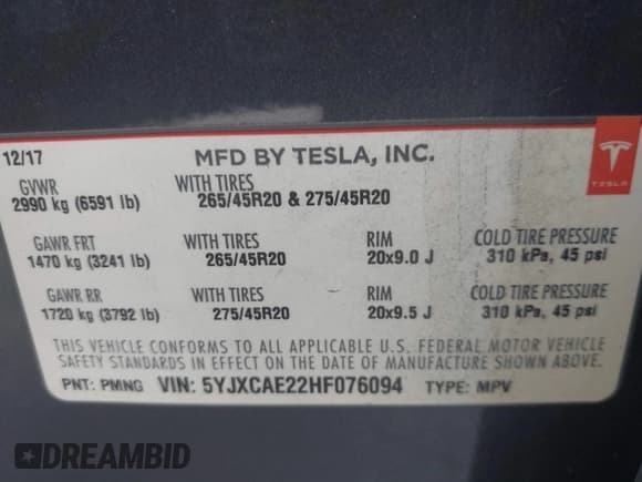 ✅ 2017 Tesla Model X 90D • VIN: 5YJXCAE22HF076094 • Lot: 43214619. Listed on IAAI with 150,608 mi. Free auction sales archive from the USA and detailed vehicle history report at DreamBid. Image 9.