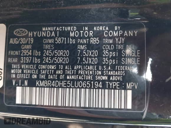 2020 Hyundai Palisade SEL с VIN KM8R4DHE5LU065194, выставлен на аукционе IAAI как лот 43168312 с пробегом 87 502 миль миль и . История ставок и продаж доступна на DreamBid. Изображение 9.