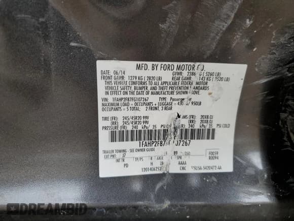 ✅ 2015 Ford Taurus Limited • VIN: 1FAHP2F87FG107267 • Lot: 54026024. Listed on Copart with 128,045 mi. Free auction sales archive from the USA and detailed vehicle history report at DreamBid. Image 12.