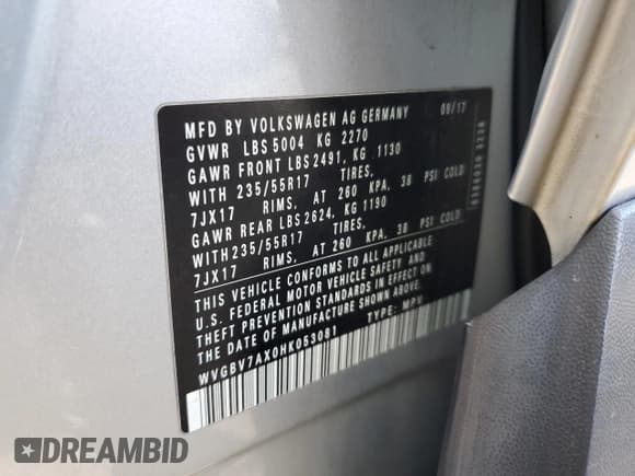 ✅ 2017 Volkswagen Tiguan S • VIN: WVGBV7AX0HK053081 • Lot: 50944235. Wystawiony na Copart z przebiegiem 115 835 mil. Bezpłatny archiwum sprzedaży aukcyjnych z USA i szczegółowy raport historii pojazdu na DreamBid. Zdjęcie 13.