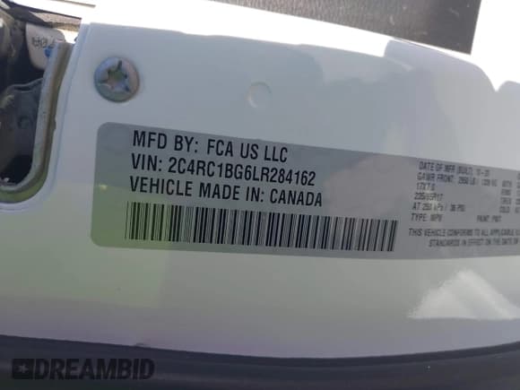 ✅ 2020 Chrysler Pacifica Touring L • VIN: 2C4RC1BG6LR284162 • Lot: 43465625. Listed on IAAI with 83,027 mi. Free auction sales archive from the USA and detailed vehicle history report at DreamBid. Image 9.