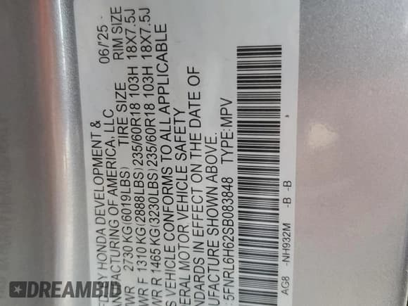 ✅ 2025 Honda Odyssey EX-L • VIN: 5FNRL6H62SB083848 • Lot: 91668995. Wystawiony na Copart z przebiegiem 9 010 mil. Bezpłatny archiwum sprzedaży aukcyjnych z USA i szczegółowy raport historii pojazdu na DreamBid. Zdjęcie 14.