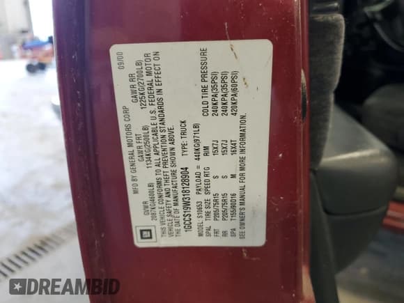 ✅ 2001 Chevrolet S-10 LS • VIN: 1GCCS19W318128904 • Лот: 83021894. Опубликован ранее на Copart с пробегом 103 030 миль. Бесплатный доступ к архиву аукционных продаж из США и подробный отчёт об истории автомобиля на DreamBid. Изображение 12.