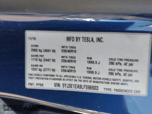 ✅ 2020 Tesla Model 3 Standard Range Plus • VIN: 5YJ3E1EA9LF598603 • Lot: 43329893. Wystawiony na IAAI z przebiegiem 155 223 mil. Bezpłatny archiwum sprzedaży aukcyjnych z USA i szczegółowy raport historii pojazdu na DreamBid. Zdjęcie 9.