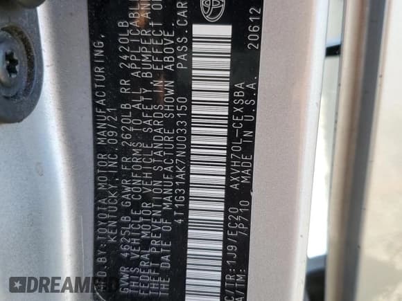 ✅ 2022 Toyota Camry Hybrid Nightshade • VIN: 4T1G31AK7NU033150 • Лот: 84897285. Опубликован ранее на Copart с пробегом 210 059 миль. Бесплатный доступ к архиву аукционных продаж из США и подробный отчёт об истории автомобиля на DreamBid. Изображение 12.