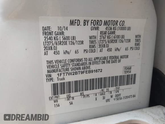 ✅ 2015 Ford F-250 Lariat • VIN: 1FT7W2BT9FEB91672 • Lot: 42205780. Listed on IAAI with 159,822 mi. Free auction sales archive from the USA and detailed vehicle history report at DreamBid. Image 9.