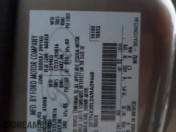 ✅ 2004 Ford F-250 XL • VIN: 3FTNX20L24MA09468 • Lot: 82153354. Wystawiony na Copart z przebiegiem 132 085 mil. Bezpłatny archiwum sprzedaży aukcyjnych z USA i szczegółowy raport historii pojazdu na DreamBid. Zdjęcie 12.