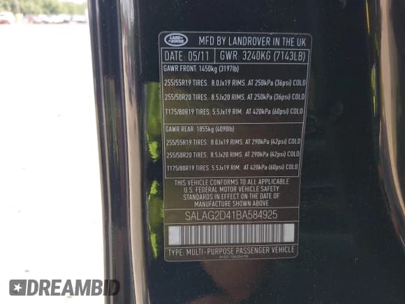 ✅ 2011 Land Rover LR4 HSE • VIN: SALAG2D41BA584925 • Lot: 42815239. Listed on IAAI with 187,499 mi. Free auction sales archive from the USA and detailed vehicle history report at DreamBid. Image 9.