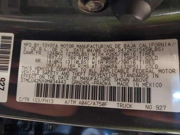 ✅ 2009 Toyota Tacoma • VIN: 3TMLU42NX9M034443 • Lot: 41676569. Listed on IAAI with 96,743 mi. Free auction sales archive from the USA and detailed vehicle history report at DreamBid. Image 9.