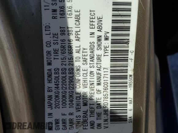 ✅ 2006 Honda CR-V LX • VIN: JHLRD78576C017117 • Lot: 84980755. Wystawiony na Copart z przebiegiem 104 210 mil. Bezpłatny archiwum sprzedaży aukcyjnych z USA i szczegółowy raport historii pojazdu na DreamBid. Zdjęcie 13.