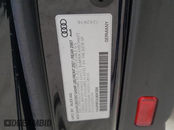 ✅ 2020 Audi S6 • VIN: WAUFFBF22LN091256 • Lot: 42397724. Listed on Copart with 50,721 mi. Free auction sales archive from the USA and detailed vehicle history report at DreamBid. Image 12.